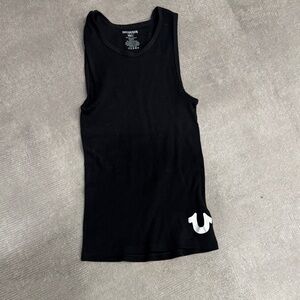 True Religion Black Ribbed Tank Top with Logo Small